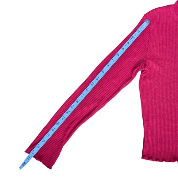 HM Red  Ribbed Long Sleeve Party Top With Frilled Neckline and Sleeves Women M - Picture 7 of 8